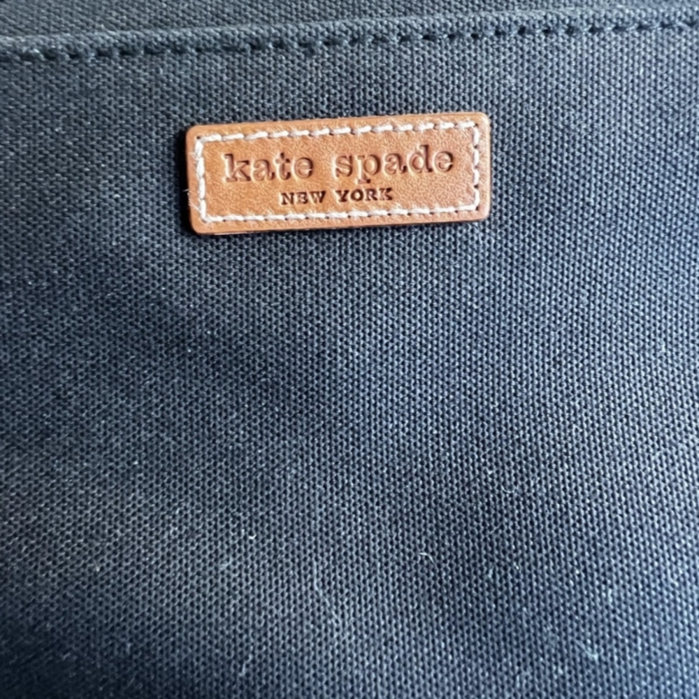 Kate Spade Black Fabric Tote with Tan Leather Logo - Picture 2 of 4